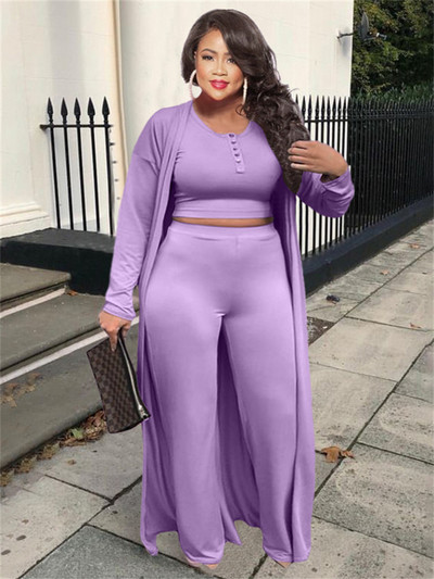 Wmstar Plus Size 3 Piece Outfits Φόρμα Γυναικεία Παλτό Παντελόνι με Κουμπί Παντελόνι Μακρυμάνικο Φθινοπωρινό Μόδα Χονδρική Dropshipping
