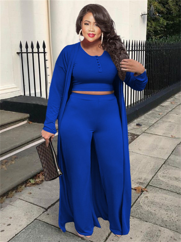 Wmstar Plus Size 3 Piece Outfits Φόρμα Γυναικεία Παλτό Παντελόνι με Κουμπί Παντελόνι Μακρυμάνικο Φθινοπωρινό Μόδα Χονδρική Dropshipping