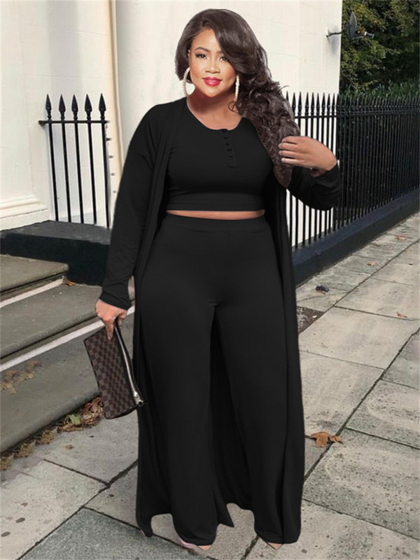 Wmstar Plus Size 3 Piece Outfits Φόρμα Γυναικεία Παλτό Παντελόνι με Κουμπί Παντελόνι Μακρυμάνικο Φθινοπωρινό Μόδα Χονδρική Dropshipping