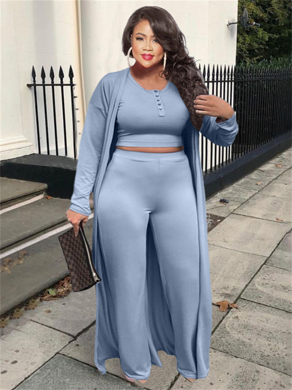 Wmstar Plus Size 3 Piece Outfits Φόρμα Γυναικεία Παλτό Παντελόνι με Κουμπί Παντελόνι Μακρυμάνικο Φθινοπωρινό Μόδα Χονδρική Dropshipping