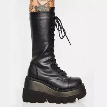 Зимни ботуши Дамски обувки на платформа Ботуши Rain Combat Military Short Leather Black New Rock Punk Goth Lolita Clearance Offers