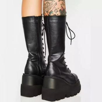 Зимни ботуши Дамски обувки на платформа Ботуши Rain Combat Military Short Leather Black New Rock Punk Goth Lolita Clearance Offers