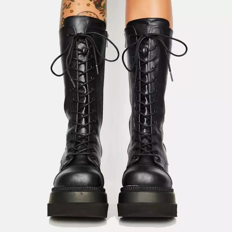 Cizme de iarnă Pantofi cu platformă pentru femei Ghete Rain Combat Military Scurt Piele Negru New Rock Punk Goth Lolita Oferte de lichidare