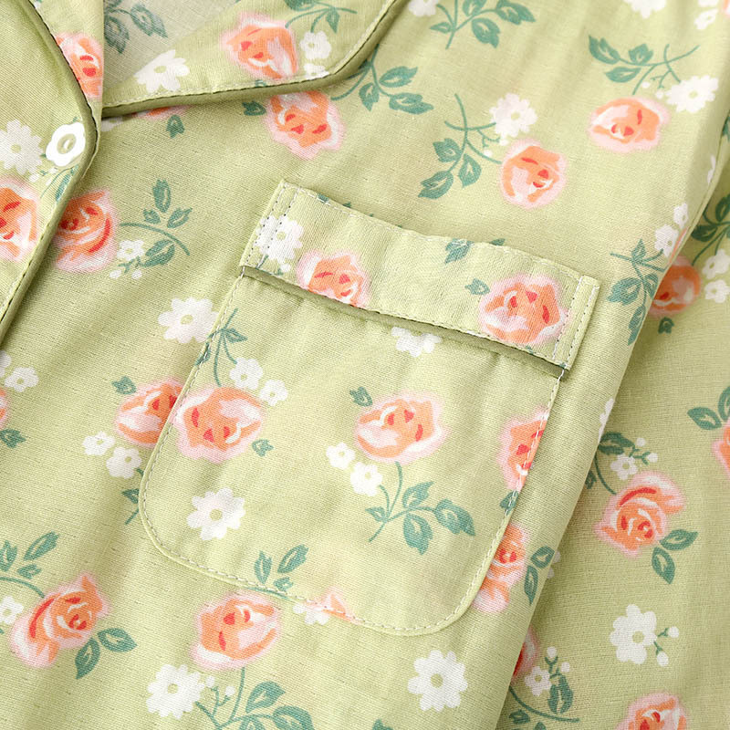 Ανοιξιάτικες και Καλοκαίρι Βαμβακερές Πυτζάμες Γυναικείες Four Seasons Λεπτό πέτο Μακρυμάνικο Παντελόνι Ρούχα για το σπίτι Σετ Ποιμενικό Σετ δύο τεμαχίων