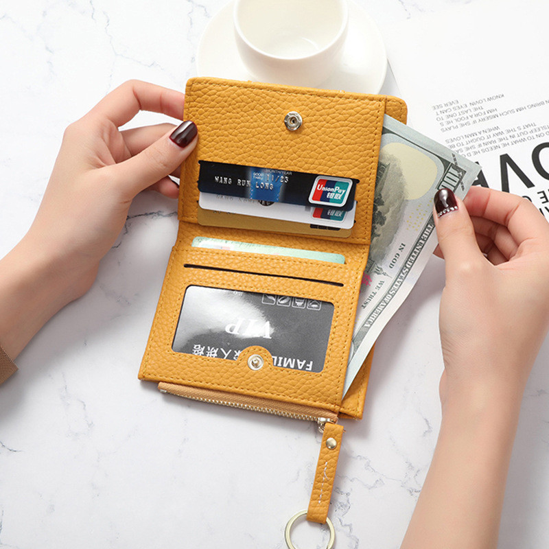 Uus kollane naiste rahakott Pehmest PU-nahast naiste rahakott Mini Hasp kaardihoidja mündi lühikesed rahakotid õhuke väike rahakott lukuga võtmehoidja