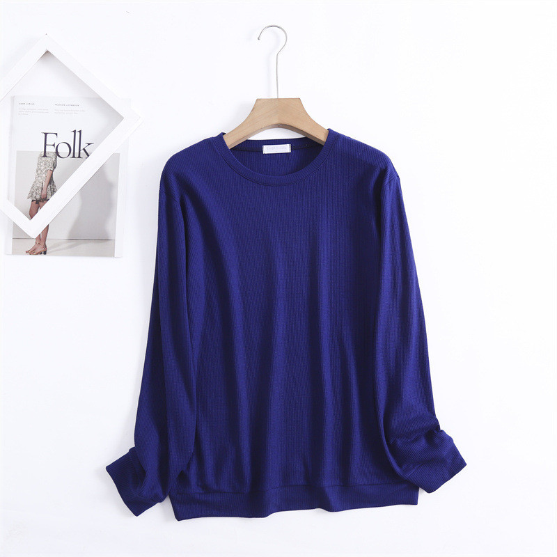 Țesătură de vafe din bumbac, moale și confortabilă, pentru femei, cu mâneci lungi, cu gât rotund, cu pulover, cu pantaloni lungi, set de pijamale pentru acasă