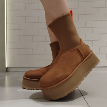 Велурени памучни ботуши Снежни топли дамски плоски обувки на платформа 2024 Зимни ботуши Челси до глезена Нови къси плюшени ходещи Chaussure Femme