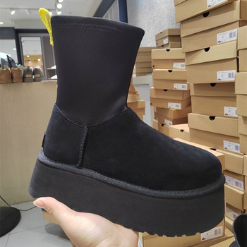 Suede βαμβακερές μπότες Snow ζεστά γυναικεία ίσια παπούτσια πλατφόρμας 2024 Winter Chelsea Boots Ankle New short βελούδινα Walking Chaussure Femme