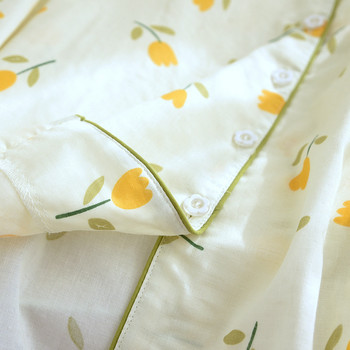 Дамски пролетни и летни тънки панталони с дълги ръкави Домашно облекло Пижами от чист памук с ревери за жени Пижама Pour Femme