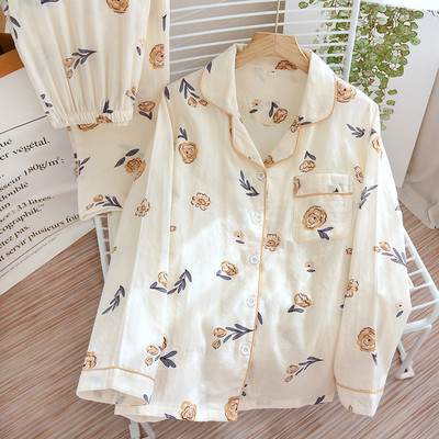 Γυναικεία Ανοιξιάτικη και Καλοκαιρινή Λεπτό Μακρυμάνικο Παντελόνι Σπίτι Ρούχα Πέτο Λουλούδι Πιτζάμα Γυναικεία Πυτζάμα Pour Femme