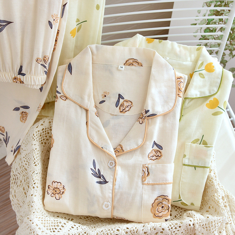 Γυναικεία Ανοιξιάτικη και Καλοκαιρινή Λεπτό Μακρυμάνικο Παντελόνι Σπίτι Ρούχα Πέτο Λουλούδι Πιτζάμα Γυναικεία Πυτζάμα Pour Femme