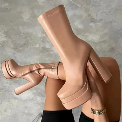 2023 pantofi sexy cu toc înalt pentru femei, stil punk, fermoar, platformă groasă, elasticitate, cizme din microfibră Sapatos Femininos