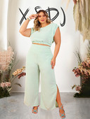 Ținute de vară pentru femei Top și pantaloni largi Culoare uni Seturi de două piese Costum elegant cu pantaloni marimea mare, Dropshipping cu ridicata