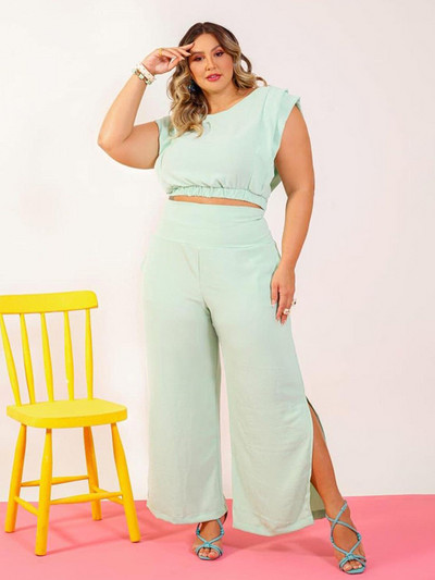 Ținute de vară pentru femei Top și pantaloni largi Culoare uni Seturi de două piese Costum elegant cu pantaloni marimea mare, Dropshipping cu ridicata