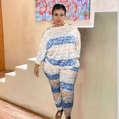 Σετ δύο τεμαχίων σετ συν μεγεθών Γυναικεία ρούχα Αθλητικά Αθλητικά μακρυμάνικα μπλουζάκια και παντελόνια σετ σέξι ρούχα Χονδρική Dropshipping