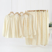 Βαμβακερή φθινοπωρινή μακρυμάνικη πιτζάμες γυναικεία φούσκα στρογγυλή λαιμόκοψη Φρέσκα και χαλαρά σετ ρούχων για το σπίτι με λουλούδια εκτύπωσης