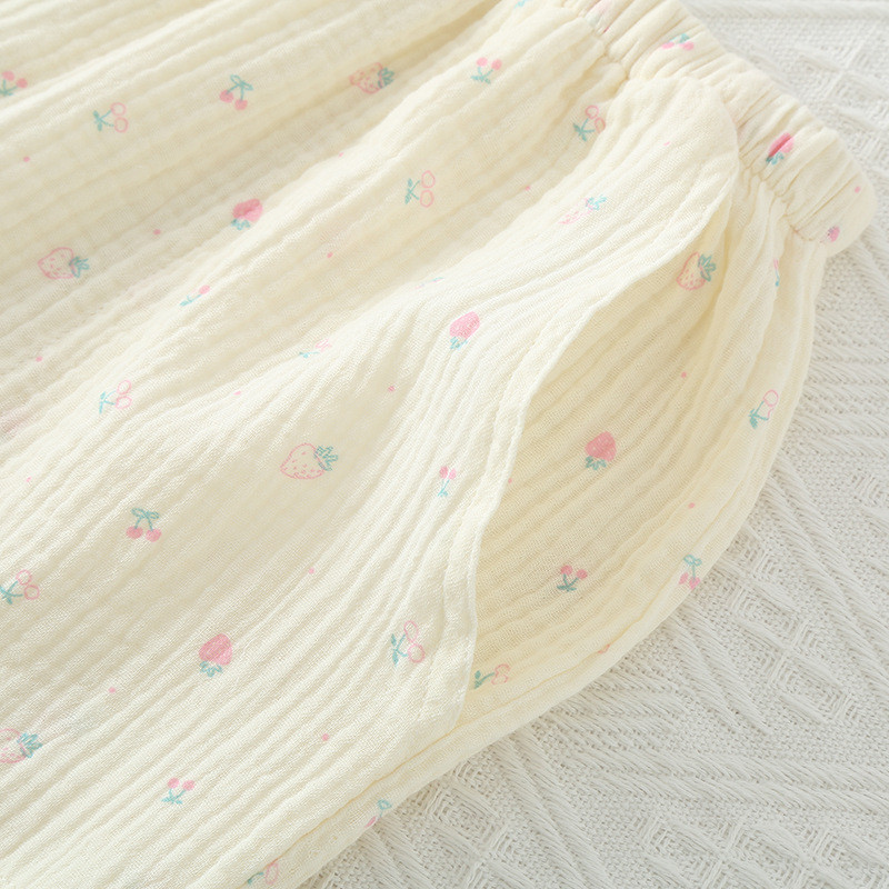 Βαμβακερή φθινοπωρινή μακρυμάνικη πιτζάμες γυναικεία φούσκα στρογγυλή λαιμόκοψη Φρέσκα και χαλαρά σετ ρούχων για το σπίτι με λουλούδια εκτύπωσης