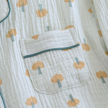 Нов комплект пижама от креп Дамски тънки панталони с дълги ръкави Four Seasons Жилетка с ревер Seersucker Домашно облекло Комплект от две части