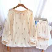 Tulip Printing Up Nupp Ümarkraega Pullover Pikkade varrukatega t-särk pikkade pükstega 2 tk Pidžaama riided naistele Sügis