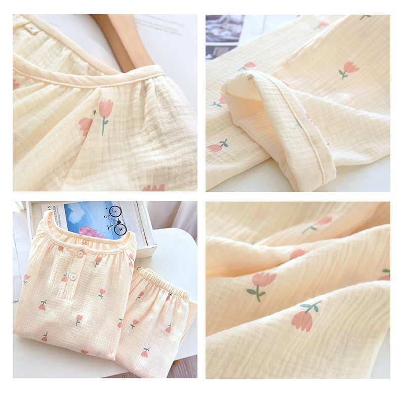 Tulip Printing Up Nupp Ümarkraega Pullover Pikkade varrukatega t-särk pikkade pükstega 2 tk Pidžaama riided naistele Sügis