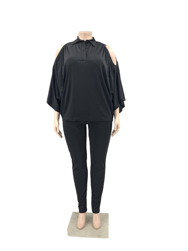 Sexy top s odhalenými ramenami a dlhé nohavice, dvojdielne súpravy, dámske oblečenie, jednofarebné, outfity pre väčšie veľkosti, veľkoobchod, dropshipping