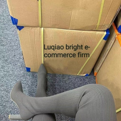 Naiste kõrge kontsaga saapad 2022, sügistalvine mood Kudumine Stretch-saapad Naiste retrosaapad, keskmised sokisaapad Botas Mujer