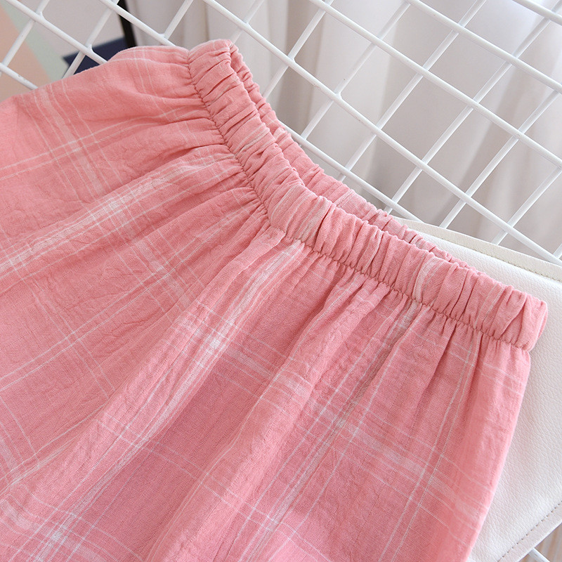 Set de pijamale din bumbac, stil simplu, în dungi, cu mânecă lungă, pantaloni lungi, pantaloni subțiri cu mânecă lungă, în carouri, pijama pentru femei