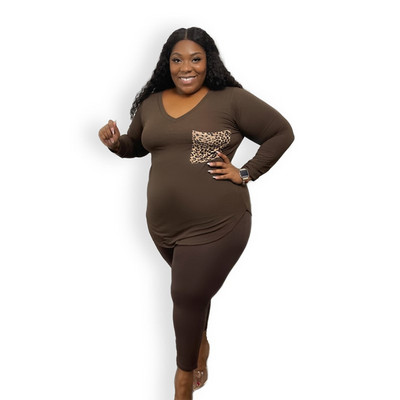 XL-5XL suures suuruses komplektid naiste talverõivad ühevärvilised leopard, pikkade varrukatega V kaelus, 2, kaheosalised rõivad, hulgimüük