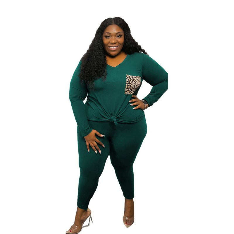 XL-5XL suures suuruses komplektid naiste talverõivad ühevärvilised leopard, pikkade varrukatega V kaelus, 2, kaheosalised rõivad, hulgimüük