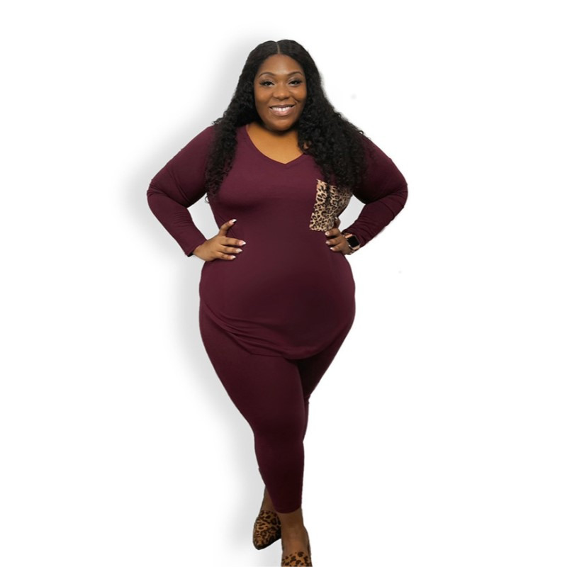 XL-5XL suures suuruses komplektid naiste talverõivad ühevärvilised leopard, pikkade varrukatega V kaelus, 2, kaheosalised rõivad, hulgimüük