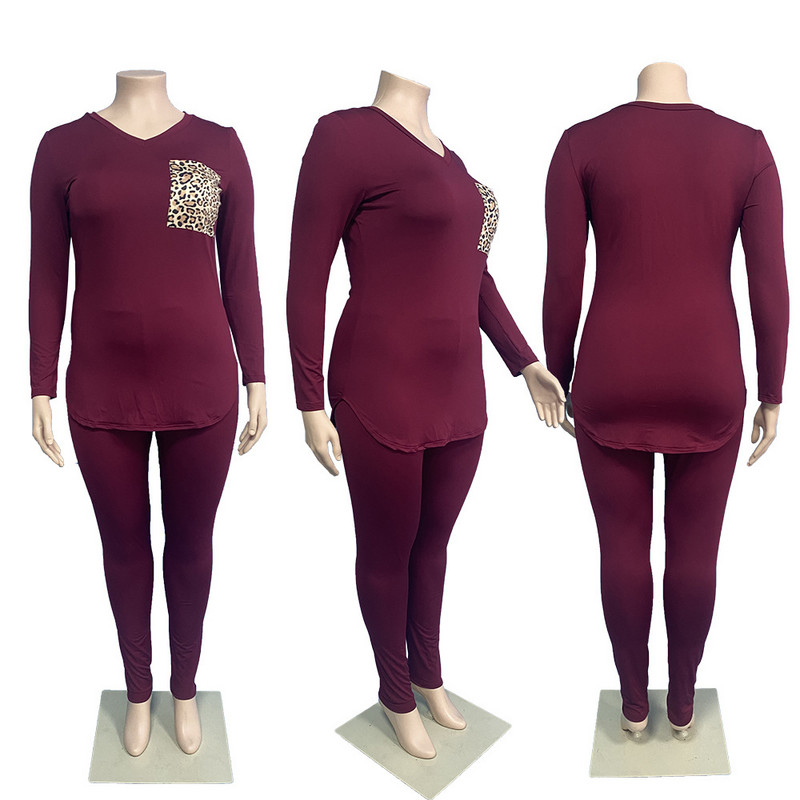 XL-5XL suures suuruses komplektid naiste talverõivad ühevärvilised leopard, pikkade varrukatega V kaelus, 2, kaheosalised rõivad, hulgimüük