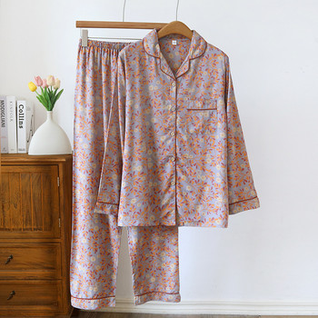 Пижама с памучен панталон с флорални щампи за дамски пролетен и есенен комплект тънки панталони с дълги ръкави Сладка пижама с луксозен дизайн