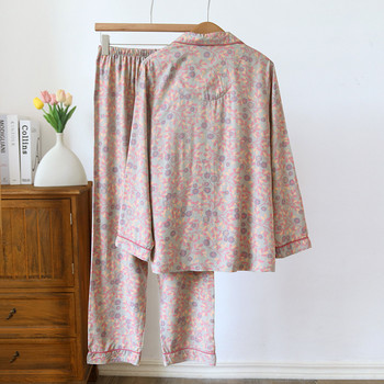 Пижама с памучен панталон с флорални щампи за дамски пролетен и есенен комплект тънки панталони с дълги ръкави Сладка пижама с луксозен дизайн