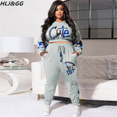 HLJ&GG suures suuruses naiste riided XL-5XL vabaaja kaelaga pikkade varrukatega pullover + jooksupüksid, kaheosalised komplektid, sügistalvised komplektid