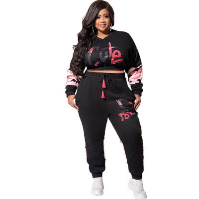 HLJ&GG suures suuruses naiste riided XL-5XL vabaaja kaelaga pikkade varrukatega pullover + jooksupüksid, kaheosalised komplektid, sügistalvised komplektid