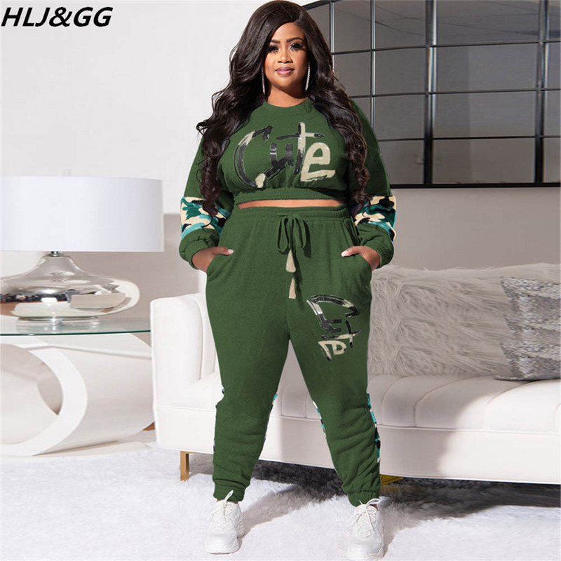 HLJ&GG suures suuruses naiste riided XL-5XL vabaaja kaelaga pikkade varrukatega pullover + jooksupüksid, kaheosalised komplektid, sügistalvised komplektid