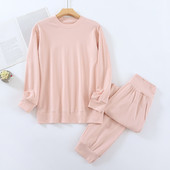 2023 Νέες γυναικείες πιτζάμες ανοιξιάτικες και φθινοπωρινές βαμβακερές μακρυμάνικοι, μη τυπωμένες, casual loose κοστούμι πιτζάμες Απλά καθημερινά ρούχα για το σπίτι