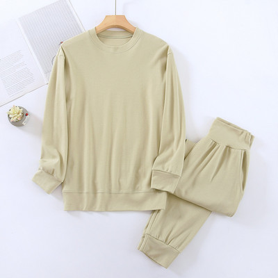 2023 Νέες γυναικείες πιτζάμες ανοιξιάτικες και φθινοπωρινές βαμβακερές μακρυμάνικοι, μη τυπωμένες, casual loose κοστούμι πιτζάμες Απλά καθημερινά ρούχα για το σπίτι