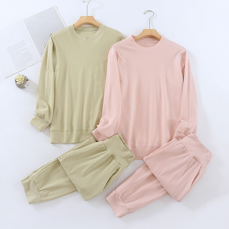 2023 Νέες γυναικείες πιτζάμες ανοιξιάτικες και φθινοπωρινές βαμβακερές μακρυμάνικοι, μη τυπωμένες, casual loose κοστούμι πιτζάμες Απλά καθημερινά ρούχα για το σπίτι