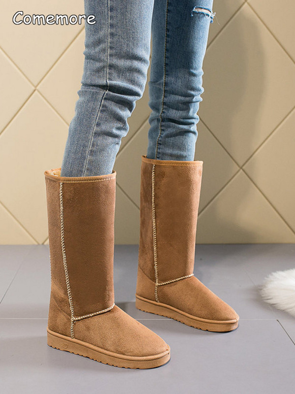 Comemore Cizme de iarnă înalte Căptușeală de iarnă Cizme negre 2022 2023 Cizme de zăpadă la modă Cizme înalte de damă Mărimea 41 Pantofi calduri calde Botas Mujer