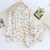 Πιτζάμες από καθαρό βαμβάκι Γυναικείες ανοιξιάτικες και καλοκαιρινές δασικές φλοράλ φρέσκες πυζάμες με στρογγυλή λαιμόκοψη Διπλή γάζα ιαπωνική φόρμα σπιτιού