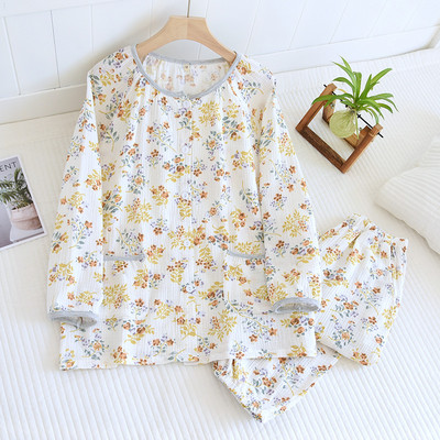 Πιτζάμες από καθαρό βαμβάκι Γυναικείες ανοιξιάτικες και καλοκαιρινές δασικές φλοράλ φρέσκες πυζάμες με στρογγυλή λαιμόκοψη Διπλή γάζα ιαπωνική φόρμα σπιτιού