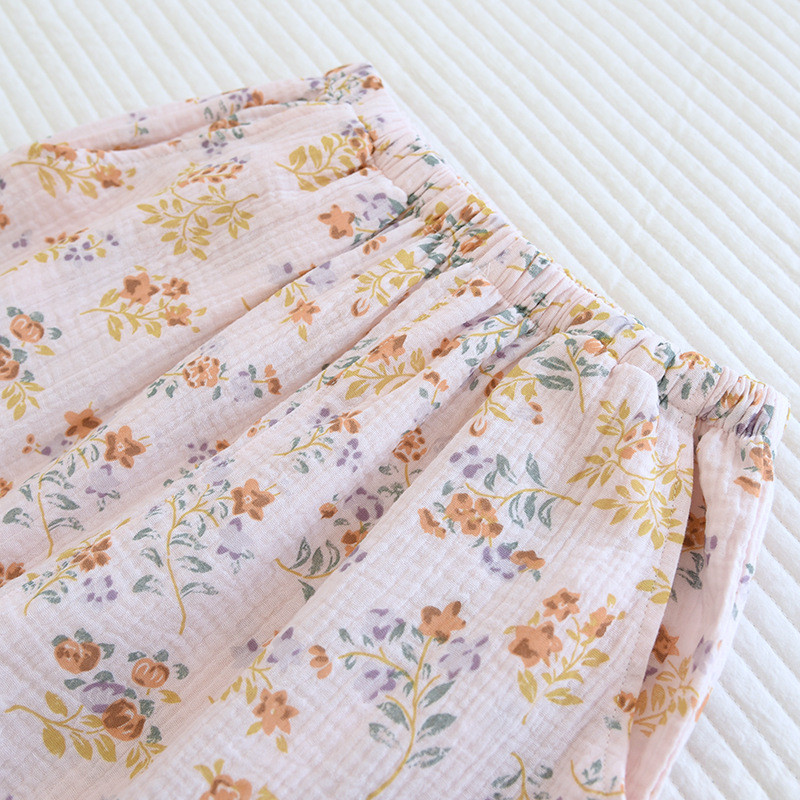 Πιτζάμες από καθαρό βαμβάκι Γυναικείες ανοιξιάτικες και καλοκαιρινές δασικές φλοράλ φρέσκες πυζάμες με στρογγυλή λαιμόκοψη Διπλή γάζα ιαπωνική φόρμα σπιτιού