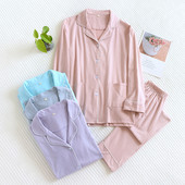 Four Seasons vabaaja naiste silmkoelised puuvillased pidžaamad ühevärvilised pikkade varrukatega koduriided taskutega Püksid Pehmed naiste pidžaamakomplekt