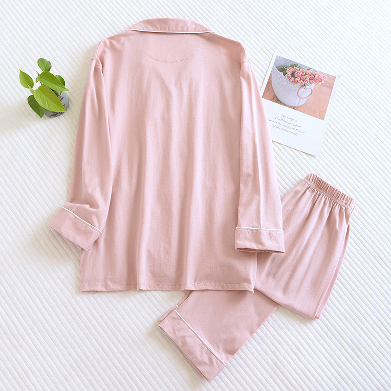 Four Seasons vabaaja naiste silmkoelised puuvillased pidžaamad ühevärvilised pikkade varrukatega koduriided taskutega Püksid Pehmed naiste pidžaamakomplekt