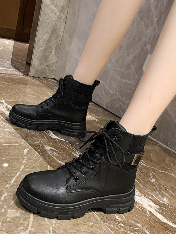 Talvesaapad Naiste tossud Naiste saapad Mood Ümmargused PU Poolsaapad 2023 Talvised Elastsed Mustad Saapad Mugavad saapad