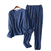 Kevadised ja sügisesed pikkade varrukatega V-kaelusega topid pikkade pükstega pidžaama koduriiete ülikond naiste puuvillased pidžaamad ööriided