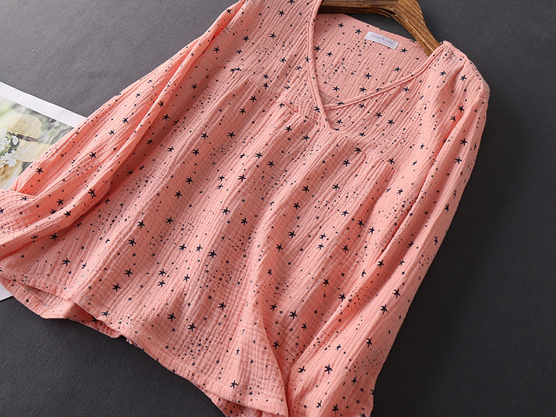 Kevadised ja sügisesed pikkade varrukatega V-kaelusega topid pikkade pükstega pidžaama koduriiete ülikond naiste puuvillased pidžaamad ööriided