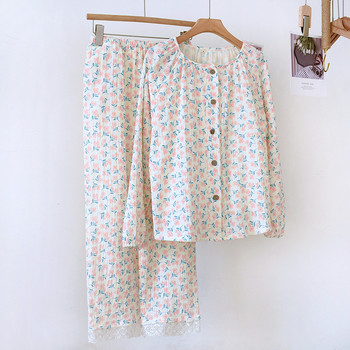 Памучна пижама Bubble Дамски сладки панталони с дълги ръкави през пролетта и есента Домашно облекло от две части Нов дамски комплект за ежедневна почивка