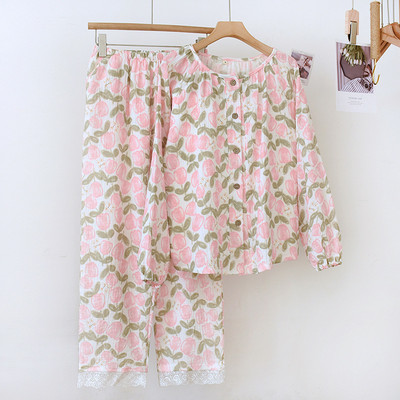 Pijamale din bumbac Bubble Pantaloni dulci cu mâneci lungi pentru femei primăvara și toamna Imbracaminte de acasă din două piese Set nou pentru femei